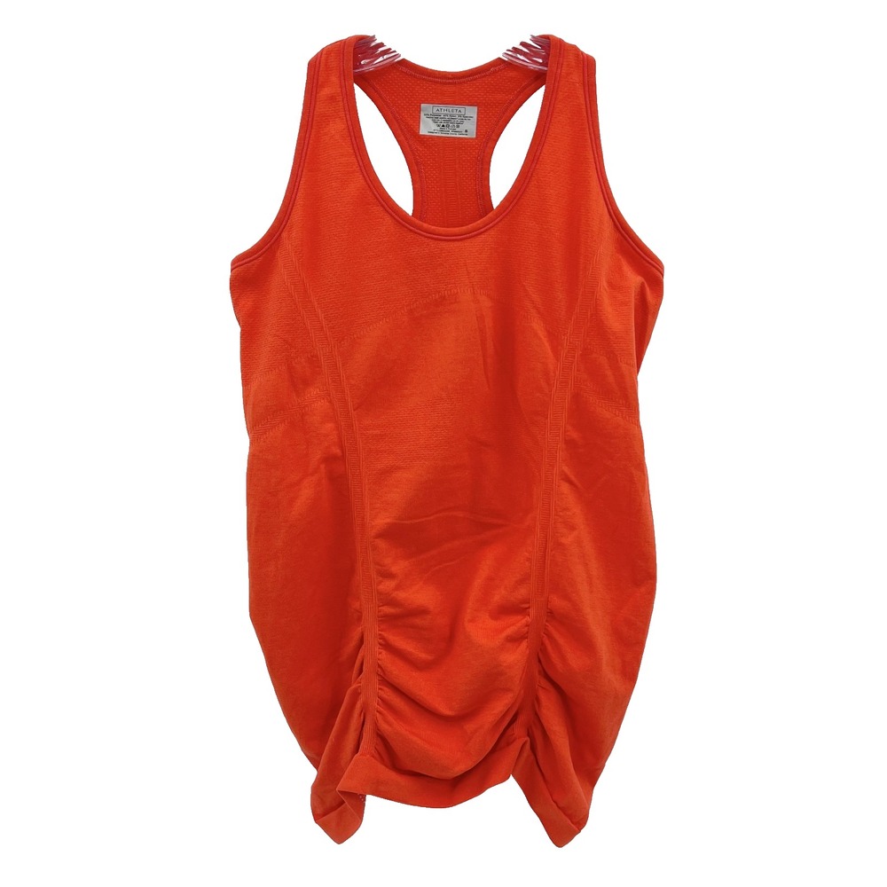 ATHLETA Women's Size M Orange Fastest Track Racerback Ruched Seamless Tank Top